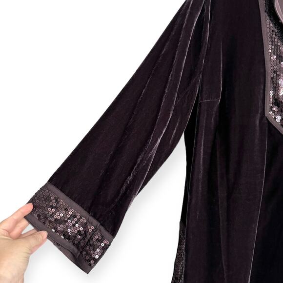 Nygard Collection Brown Velvet Velour Split Collar Sequin Trim Tunic Womens 14 - Picture 5 of 9